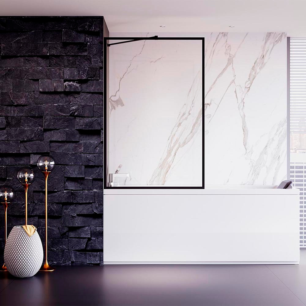 Шторка на ванну Veconi Palau PL-85B, 700x1500, черный, стекло прозрачное