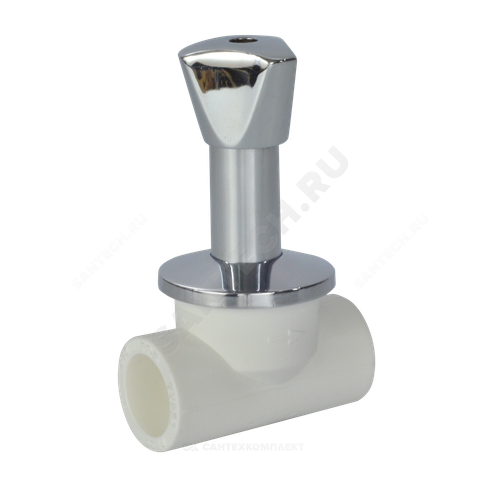 Клапан (вентиль) PP-R запорный белый хромированный Дн 25х90гр Ру25 внутренняя пайка LUX RTP (РосТурПласт) 14189