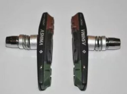 Колодки ASHIMA картриджные для V-brake, 72мм., всепогодные. Корпус-чёрный. Картридж-коричн-чёрно-зел