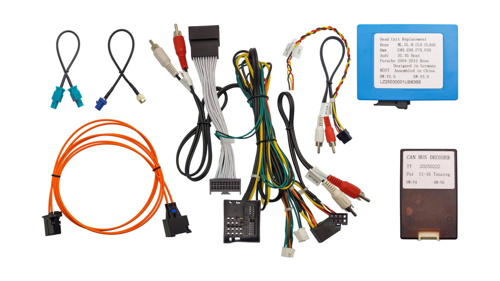 Комплект рамки с разъёмами 9" VW Touareg 2 NF 2010-2018 RNS850 - поддержка камеры ЗВ, климата и подогревов, парктроников, БК и настроек авто, аудио-усилитель по оптике. Нет настройки вебасты и штатного меню - поддержка климата и подогревов, парктроников, и камеры ЗВ. Нет настройки вебасты - Car-Smart 7181-B