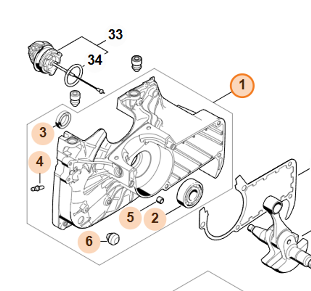 Картер в сборе для бензопилы STIHL MS 361. арт.PJ36101 FARMERTEC (STIHL 1135 020 2913-1135 020 2606)