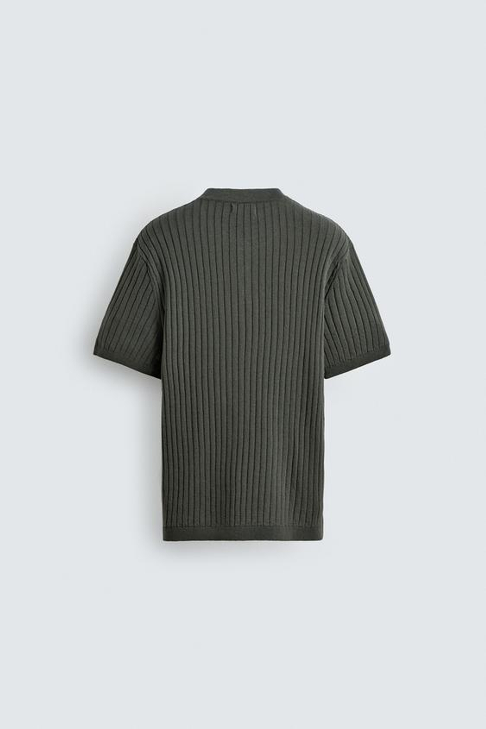 ZARA ФУТБОЛКА В РУБЧИК С ВОРОТНИКОМ ХЕНЛИ, ХАКИ