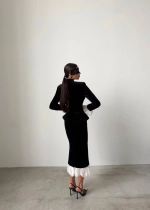 Юбка миди "Мяу" с кружевом, Черный