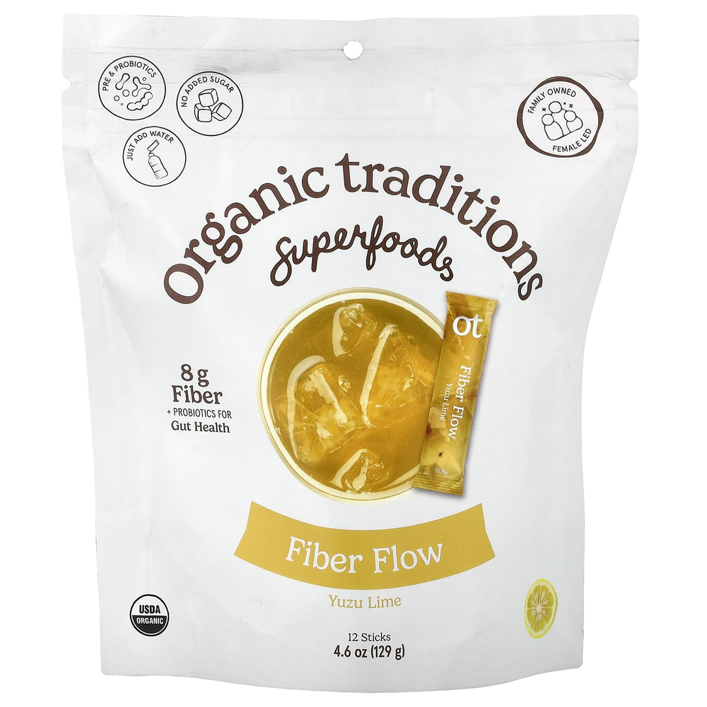 Organic Traditions, Fiber Flow™, юдзу и лайм, 12 стиков по 10,75 г