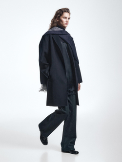 Massimo Dutti Длинное пальто из смесовой шерсти с двумя пуговицами, темно-синий