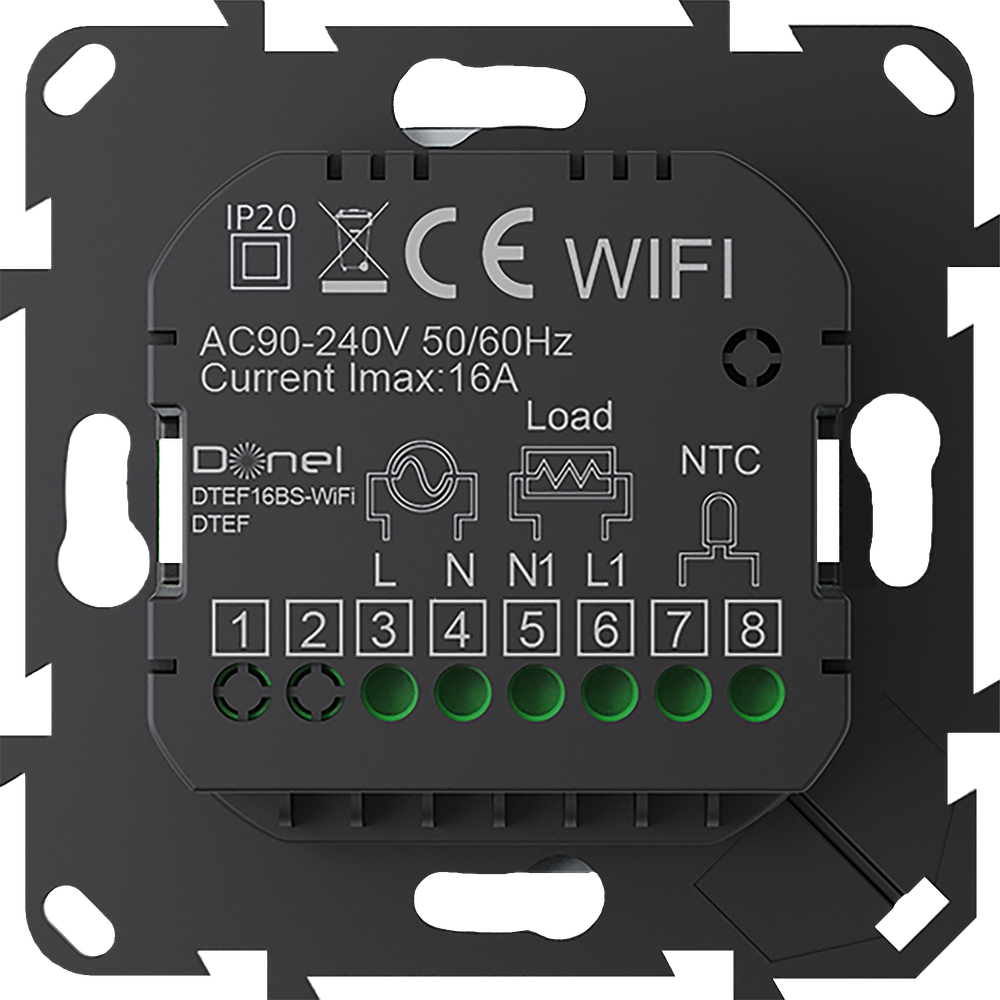 Термостат с датчиком пола программируемый через приложение,  с Wi-Fi,  16A,  размер накладки 55х55мм,  цвет стекло черное