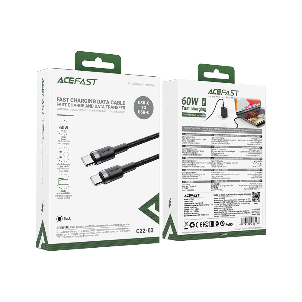 Кабель TypeC - TypeC ACEFAST C22-03 (черный) 1.2м