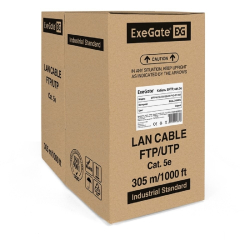 Витая пара Exegate EX281809RUS Кабель ExeGate SFTP4-C5e-CU-S24-IN-PVC-GY-305 SFTP 4 пары кат.5e Exegate медь, 24AWG, экран, бухта 305м, серый, PVC