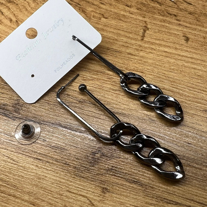 Серьги "Цепи" застежка узелок 3 звена плетение панцирное металл графитовый 6,5 см