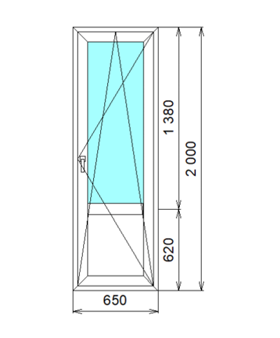 Дверь поворотно откидная 650 х 2000 мм. с ручкой.