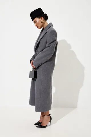 Пальто с шерстью прямого кроя серого цвета