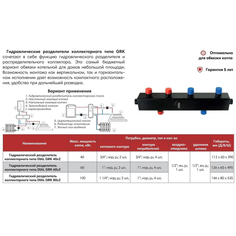 Гидравлический разделитель коллекторного типа DIAL STEEL GRK 100x2
