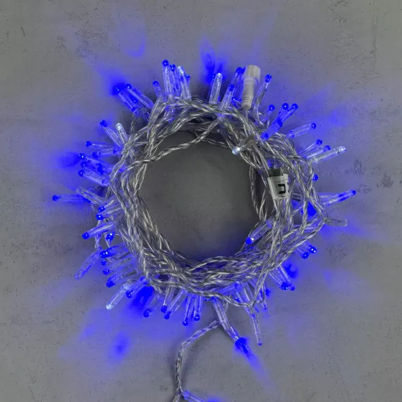 Светодиодная гирлянда с колпачком 100 синих LED ламп 10 м., мерцание, 220-230 В., прозрачный провод ПВХ, IP65, LTC (PST100BLWCAP-10-2B)