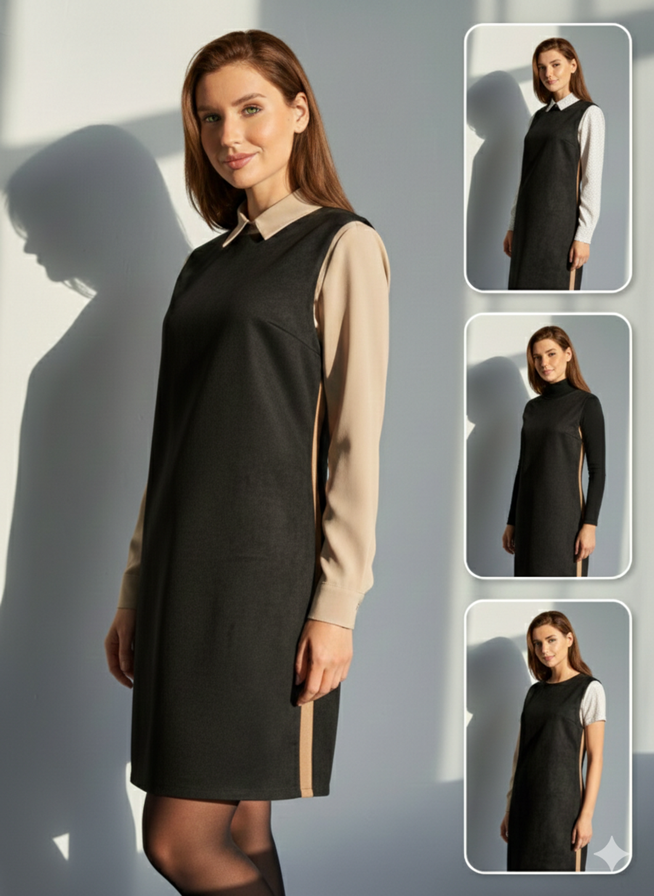 Сарафан + рубашка/водолазка/футболка: 10 офисных образов на зиму-весну 2026