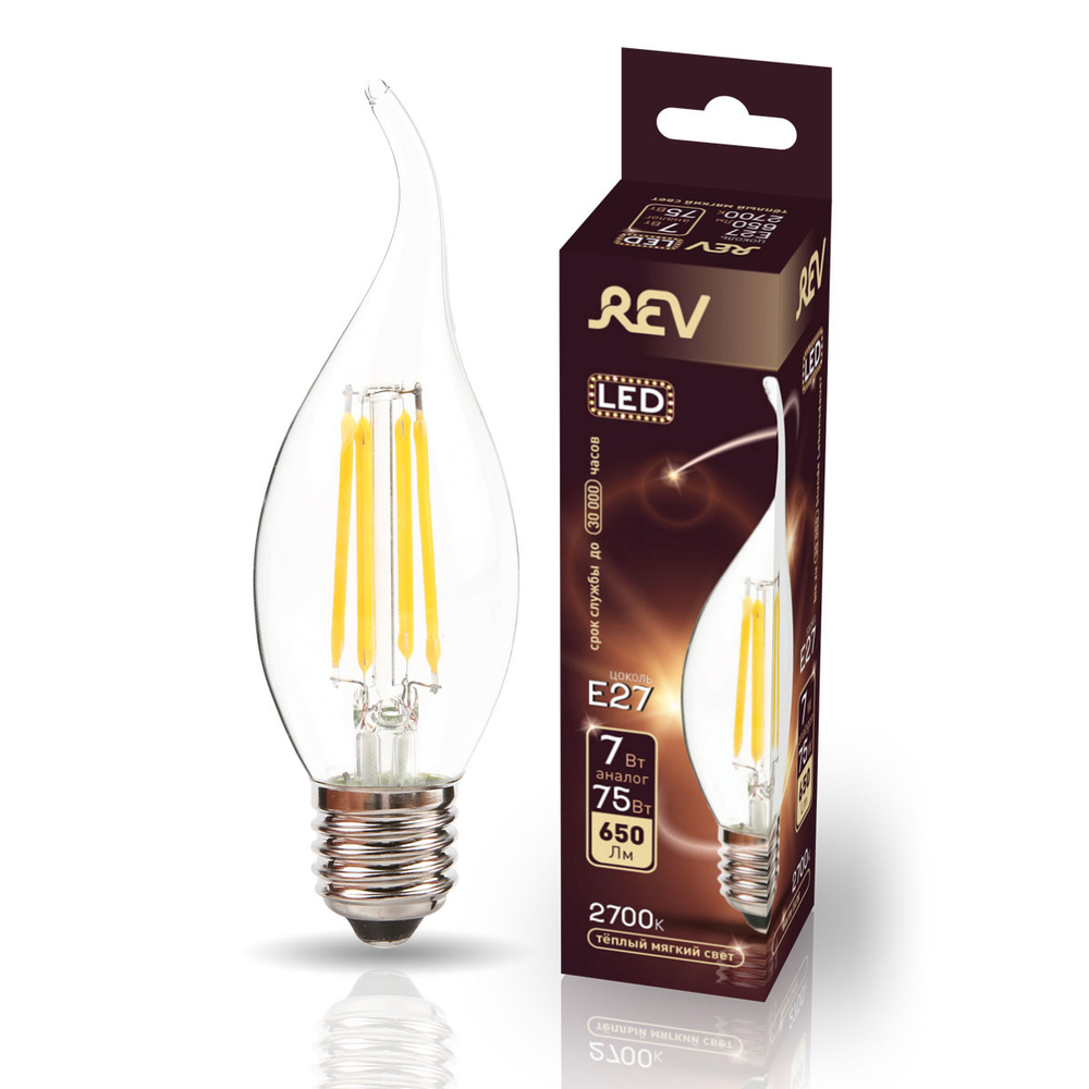 Лампа светодиодная FILAMENT свеча на ветру FC37 7W E27 2700K DECO Premium теплый свет