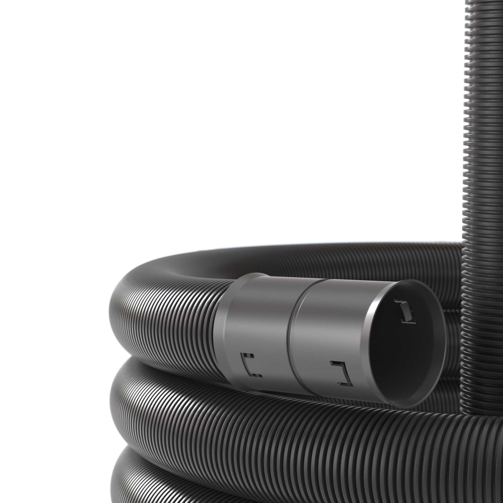 Двустенная труба ПНД гибкая для кабельной канализации д.110мм с протяжкой, SN8, 680Н,  в бухте 50м, цвет черный
