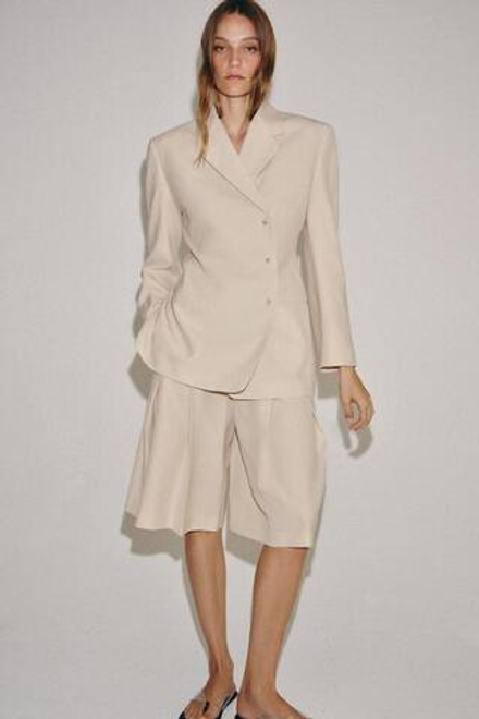ZARA ШОРТЫ С ЗАЩИПАМИ ИЗ ШЕРСТИ — ZW COLLECTION LIMITED EDITION, БЕЖЕВЫЙ