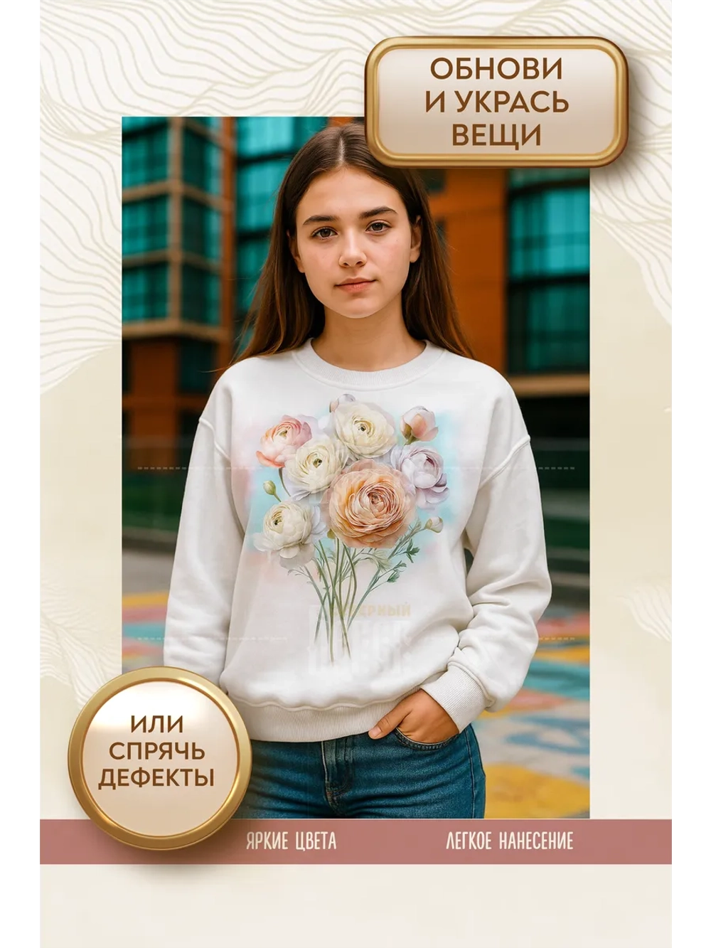 Термонаклейка на одежду, термопринт Цветок