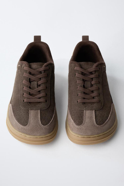 ZARA КОЖАНЫЕ КРОССОВКИ BAREFOOT, КОРИЧНЕВЫЙ