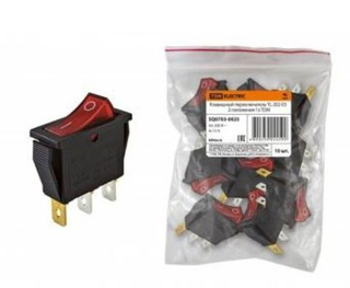 Клавиша-тумблер одинарная узкая средняя 1полож 3кон (Красная) TDM (SQ0703-0025) YL-202-03