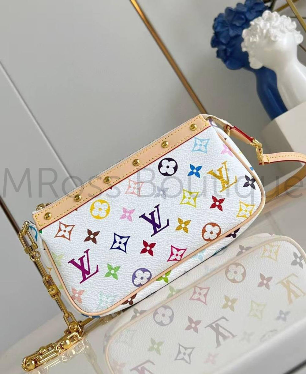 Сумка-клатч Louis Vuitton x Takashi Murakami Pochette женская белая c цветными узорами
