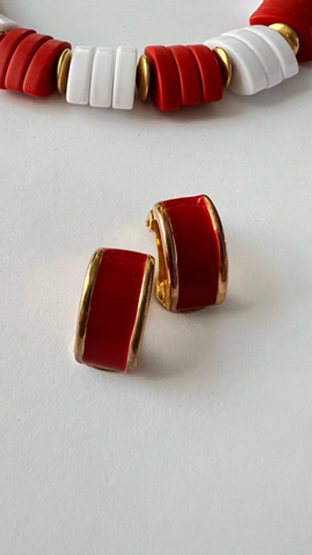 Клипсы полукольца с красной эмалью