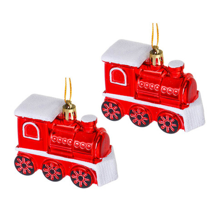 СНОУ БУМ Набор декоративных украшений "Паровоз" 2шт, 8,2x3,3x6,5см, пластик, арт.3