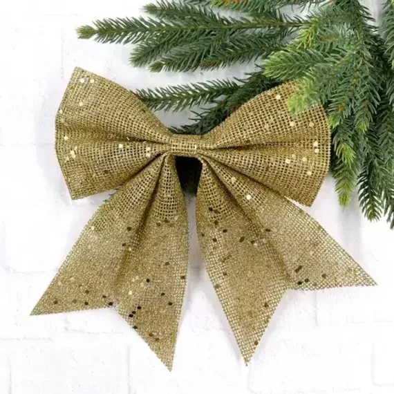 Бант Бриджит 24x28 см., 1 шт., золото с пайетками, Christmas DeLuxe (86830)