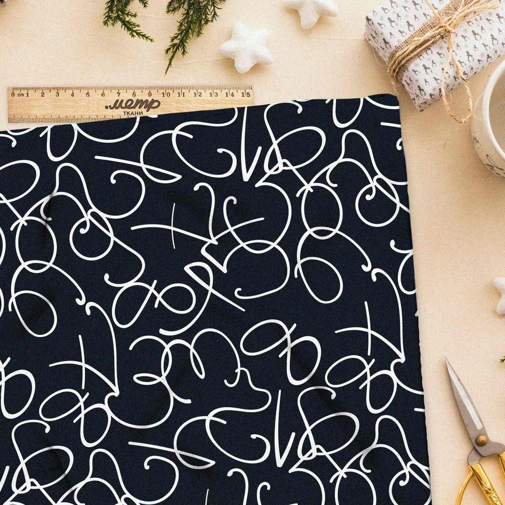 Ткань блэкаут белые цифры на черном фоне