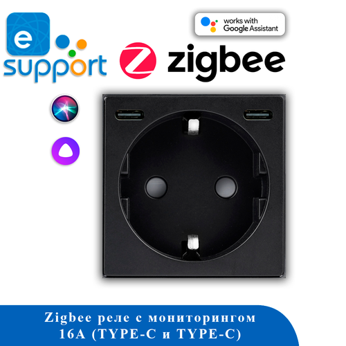 Розетка ZigBee с мониторингом 16А + TYPE-C + TYPE-C 20W 1F20WCC (черный) TUYA