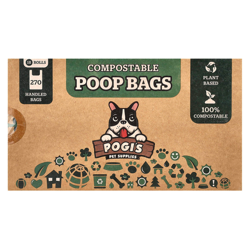 Pogi's Pet Supplies, Компостируемые пакеты из фекалий, 18 рулонов, 270 пакетов с ручками