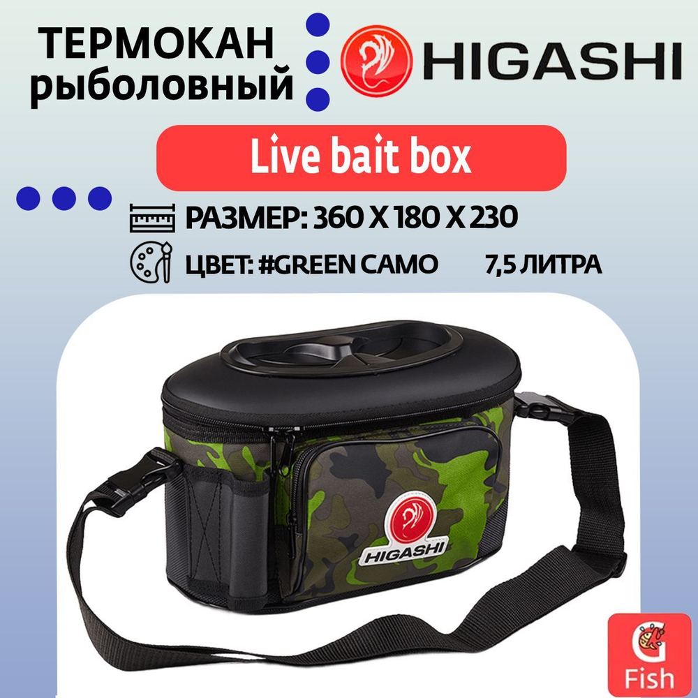 Термокан рыболовный HIGASHI Live bait box 7.5L#Green Camo