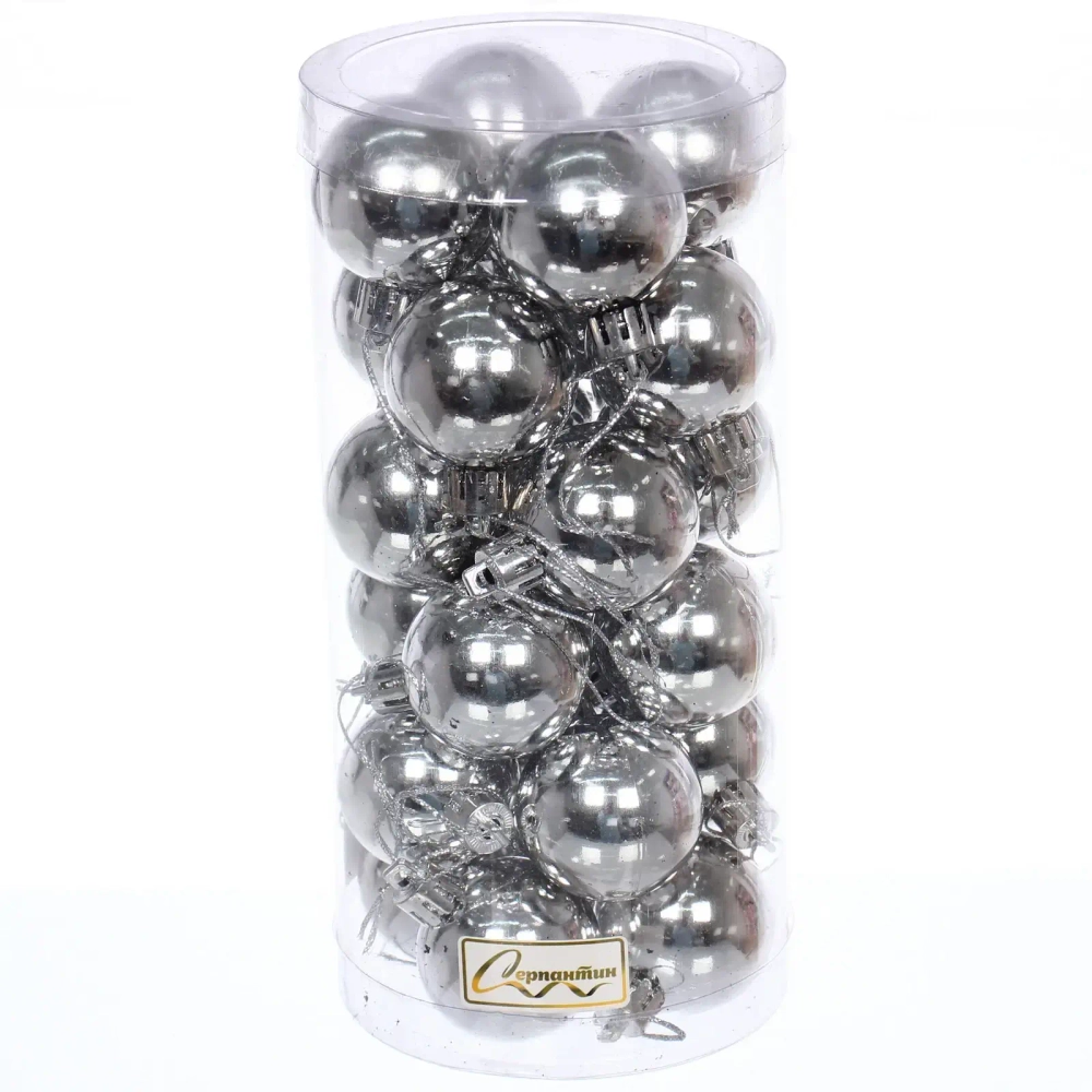 Новогодние шары 4 см (набор 24 шт) «Глянец», серебро