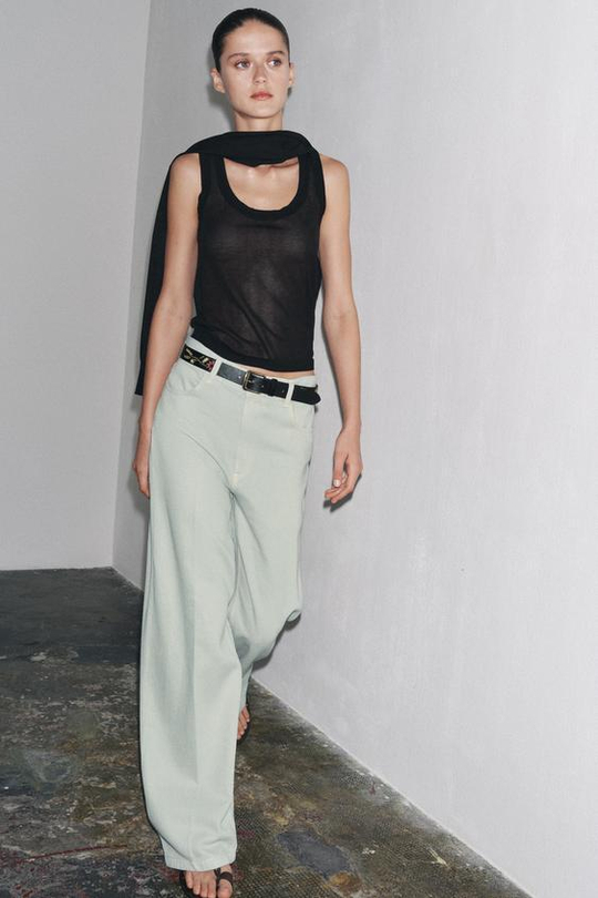 ZARA ДЖИНСЫ WIDE LEG С ВЫСОКОЙ ПОСАДКОЙ — ZW COLLECTION, ГОЛУБОЙ