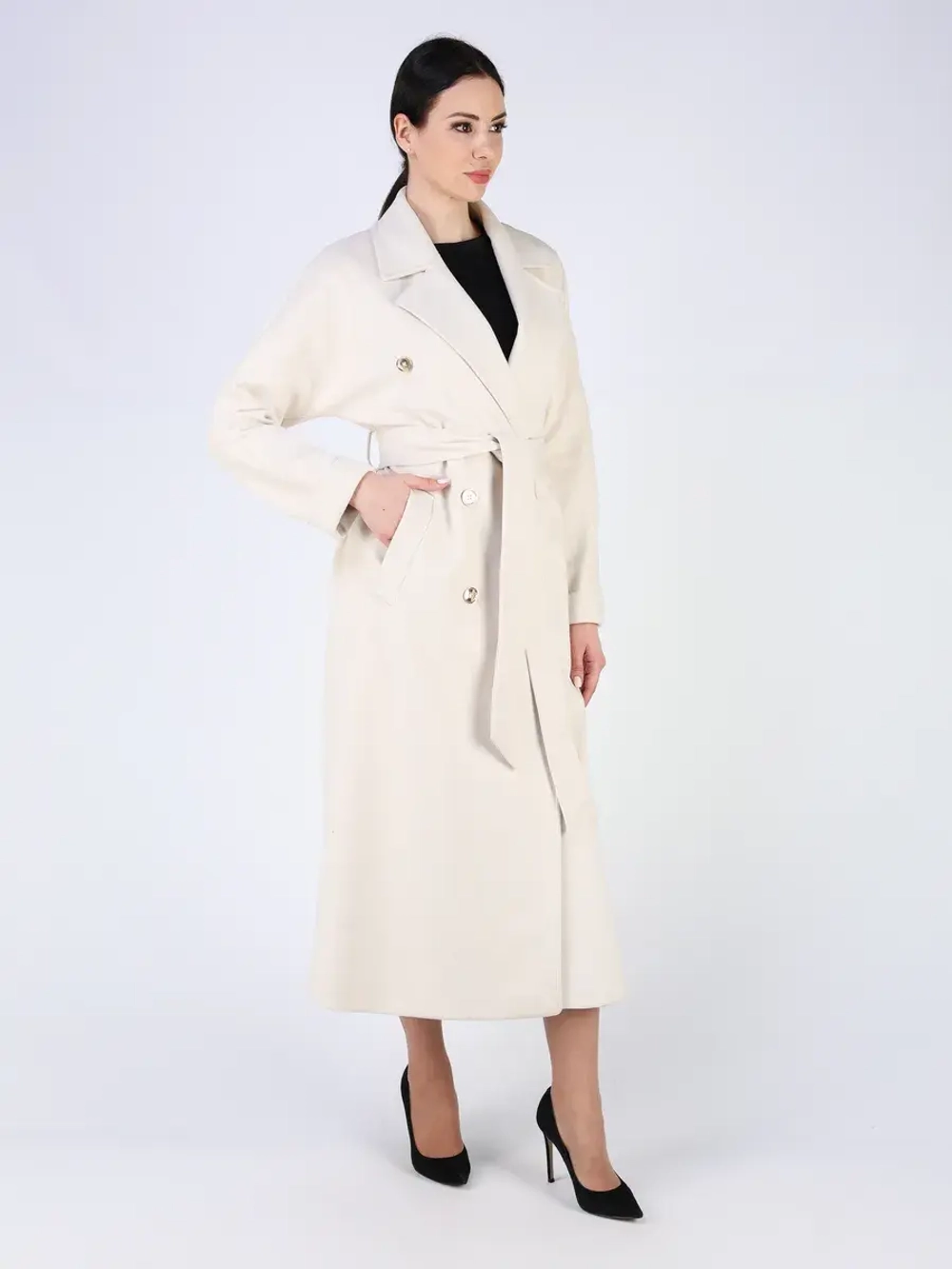 Пальто демисезонное длинное с поясом