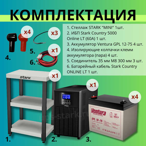 Комплект ИБП SC 5000 online + GPL 12-75 х 4 шт. + стеллаж MINI