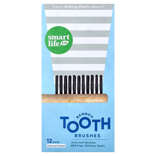 SmartLifeCo, бамбуковые зубные щетки, с древесным углем, 12 шт.