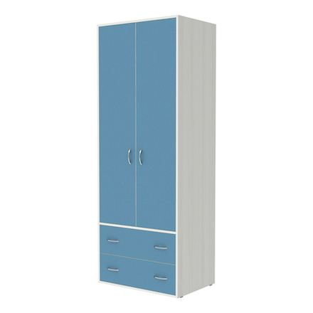 Шкаф 2-х створчатый КарИВи Милана Белое Дерево Светло-синий, голубой