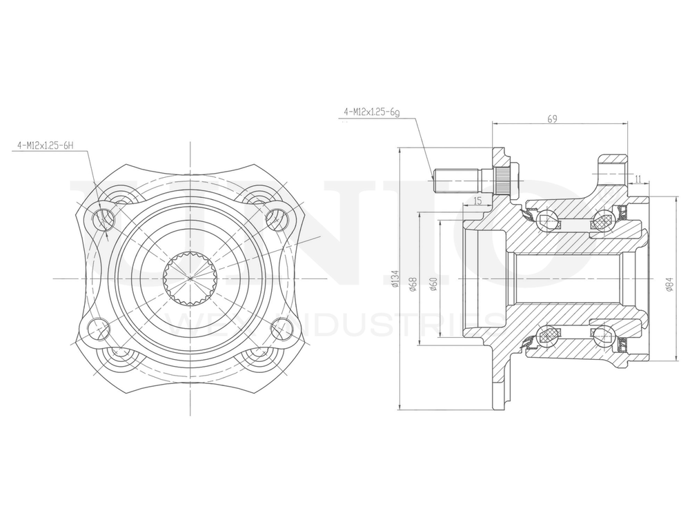 Ступица задняя (без ABS) UNIO HUB-20201
