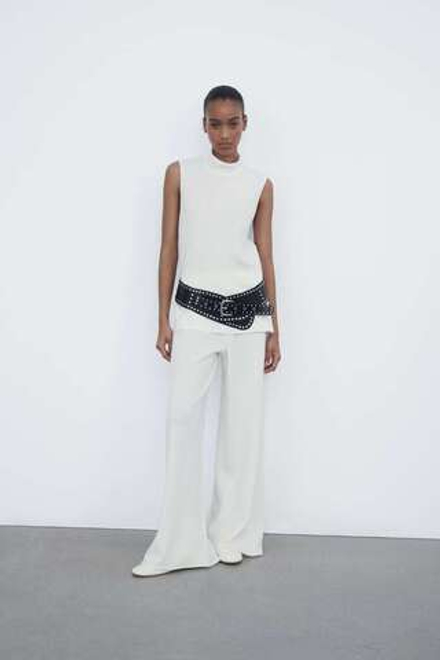 ZARA БРЮКИ SOFT ШИРОКОГО КРОЯ ИЗ ТКАНИ ПИКЕ, ЭКРЮ