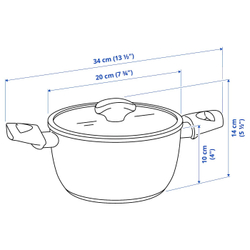 IKEA HUSKNUT  (ИКЕА ХУСКНУТ)  -  Кастрюля с крышкой, антипригарное покрытие, черный, 2,7 л