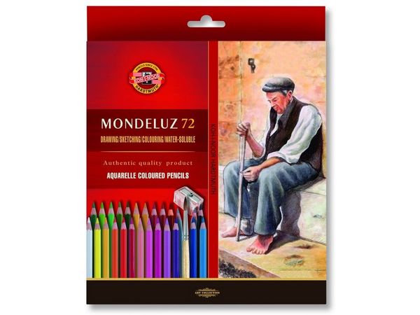 Набор художественных акварельных карандашей MONDELUZ OLD MAN 72 цвета с кисточкой и точилкой в картонной коробке