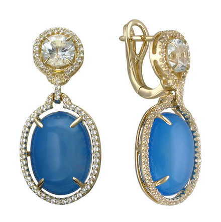 Серьги с агатом из жёлтого золота 585 пробы JA-S-312289-2