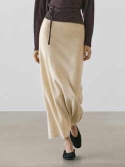 Massimo Dutti Вязаная юбка миди из альпаки и шерсти, ванильный