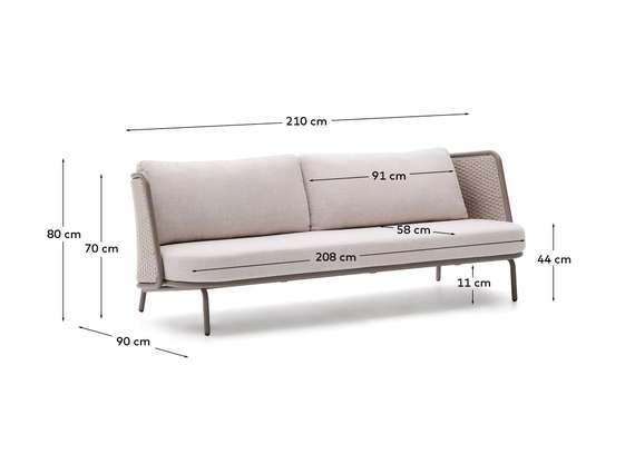 Уличный 3-местный диван Sedalis из алюминия и веревки серого цвета 210 см