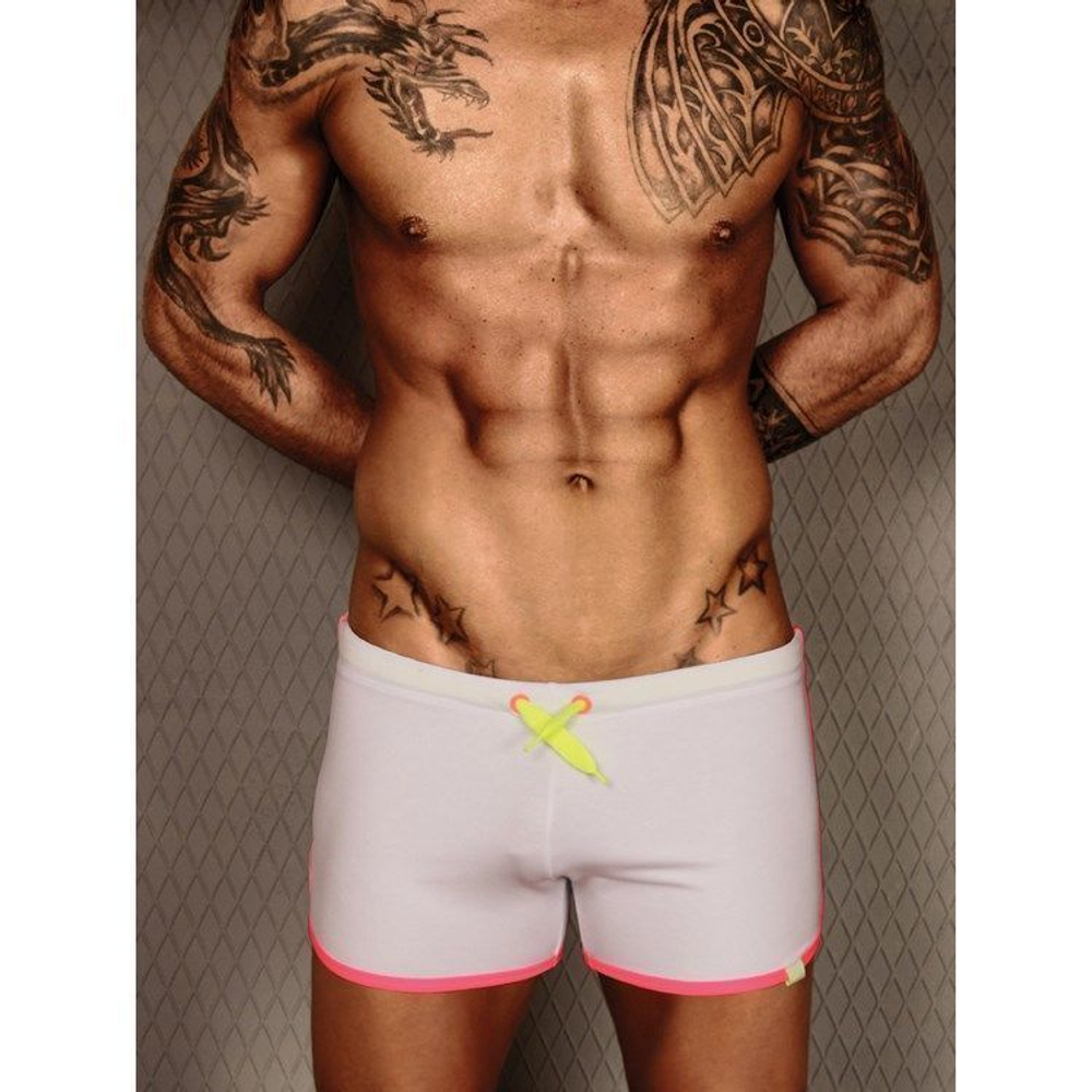Мужские шорты белые с розовой окантовкой Wild Milk Neon Stripes Shorts White