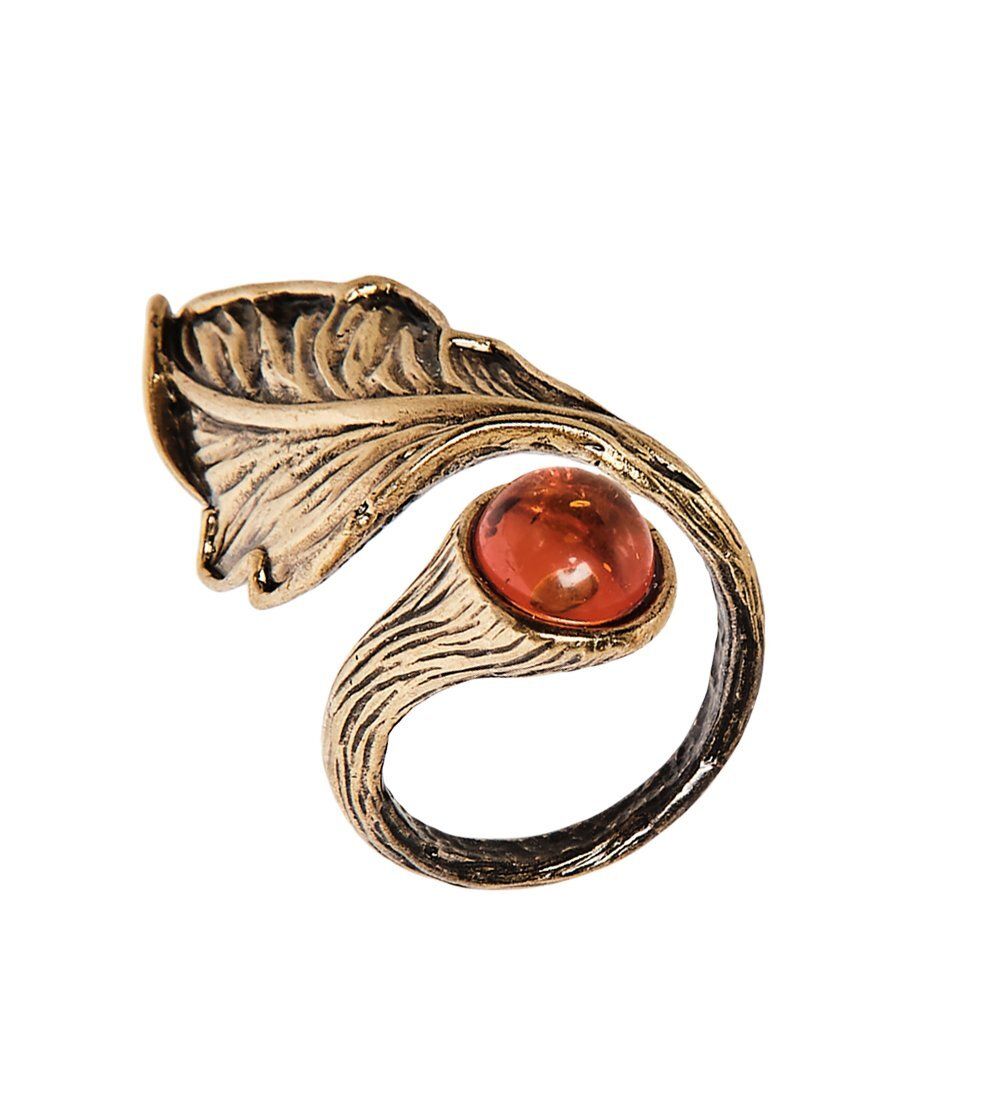 AM-2468 Кольцо «Лист Дуба» (латунь, янтарь)
