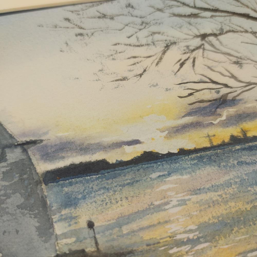 Картина авторская акварельная в паспарту 30х40 см на стену для интерьера "На берегу Псковы"