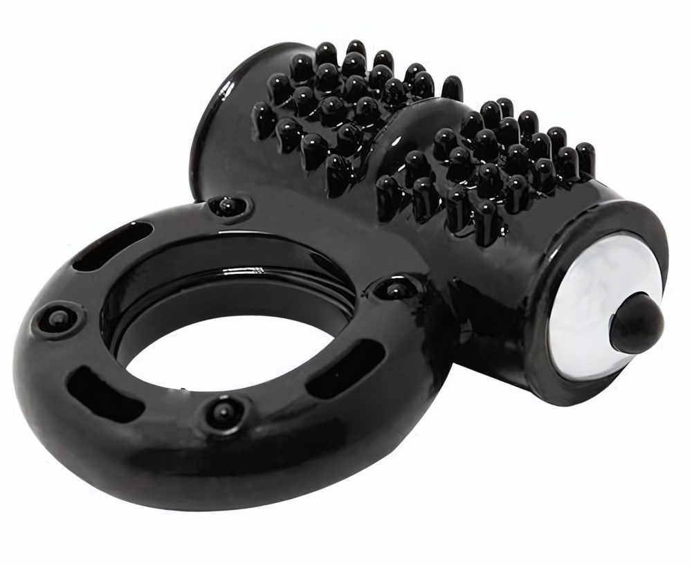 Черное эрекционное кольцо с 10 режимами вибрации (Цвет: черный)