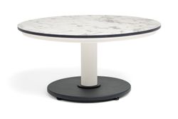 "Чили" интерьерный стол из HPL круглый Ø65 H32, каркас белый муар, цвет мрамор Каррара